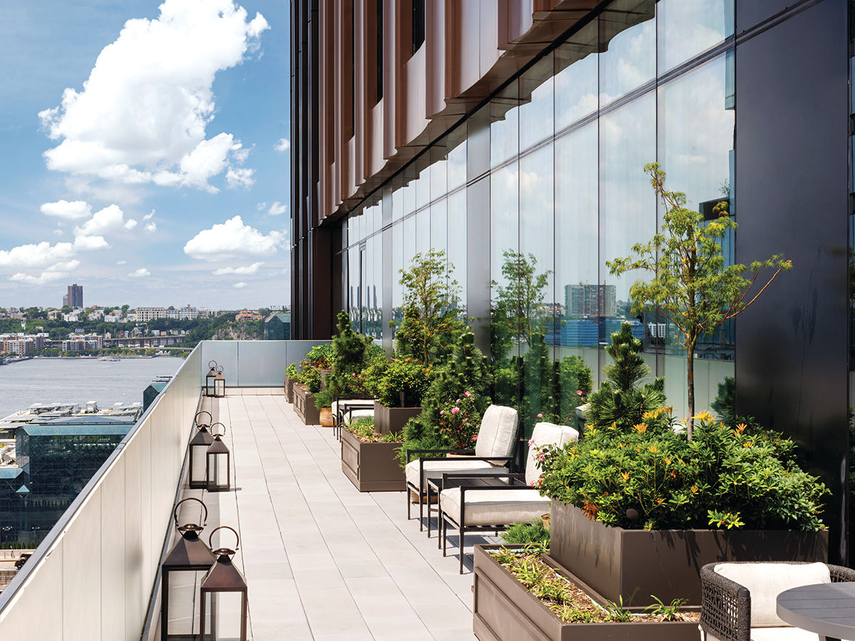 Rooftop terrace at Hudson Yards showing Hudson River
